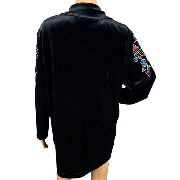 Vintage Bob Mackie Velour Jacket & Shell Black Embroidered Jewel Tones Size M - Picture 3 of 12